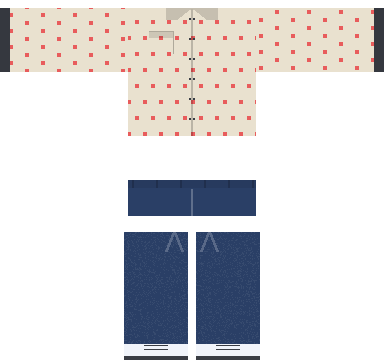 Art Class Smock Roblox shirt and pants, laid flat