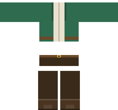 Elf Archer Roblox shirt and pants, laid flat