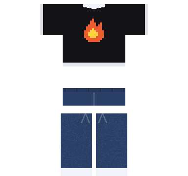 Flame Tee Roblox shirt and pants, laid flat