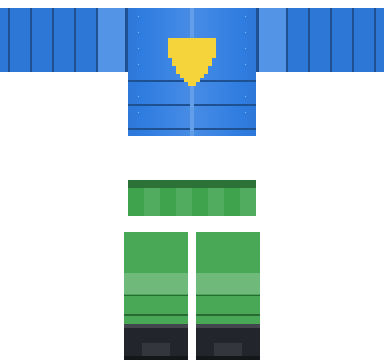 Noob Knight Roblox shirt and pants, laid flat