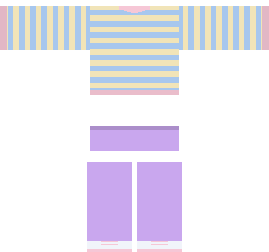 Pastel Rainbow Roblox shirt and pants, laid flat