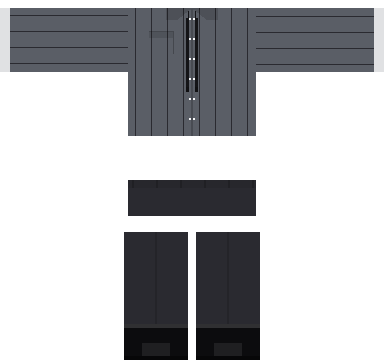 Pinstripe Grey Roblox shirt and pants, laid flat