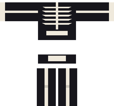 Skeleton Suit Roblox shirt and pants, laid flat