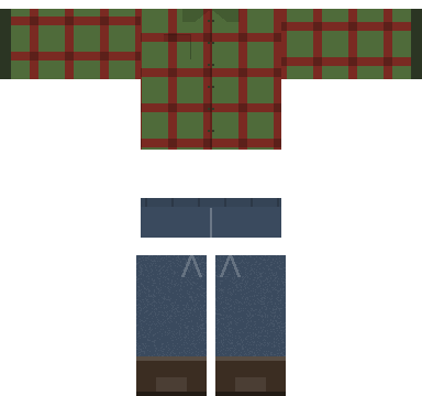 Zombie Flannel Roblox shirt and pants, laid flat
